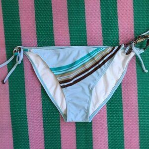 Beach Joy Size Large Light Blue Floral and Striped Side Tie Bikini Bottom.